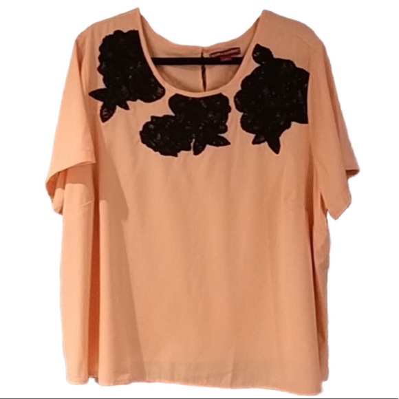 Jessica London coral/pink blouse with black lace - Picture 1 of 2